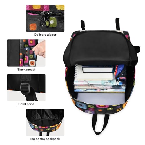 Abstract Cubes Print Backpack Set with Lunch Bag, Large Capacity Travel Backpacks and Lunch Box Insulated for Commute Hiking Picnic3