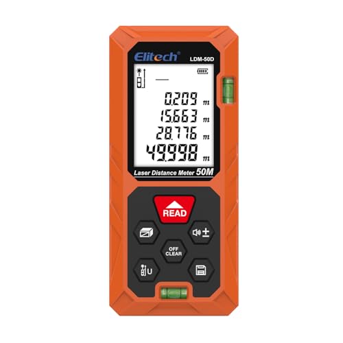 Distanziometro laser Elitech 165ft, strumento di misura digitale con modalità Area/Volume/Pythagoras, LCD, 99 registrazioni di dati, precisione di ±2 mm, interruttore di unità Ft/in LDM-50D