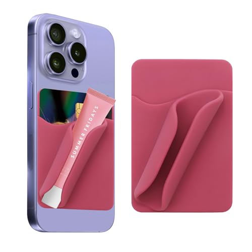 Phone Case Lip Gloss Holder,Silicone Lipgloss Holder with Card Holder,Self-Adhesive Lip Holder Suitable for iPhone and Android(Rose Pink)