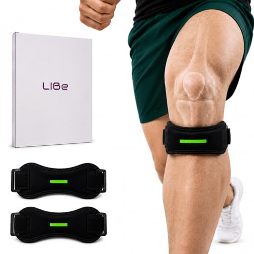 LIBe Rodillera Rotuliana, Pack 2 Uds, Unisex con Linea Verde, Cinta Rotuliana para Alivio de Rodilla y Tendinitis, Soporte para el Tendón Rotuliano - Rodilleras para Correr, Saltar, Pádel, Gym