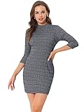 Allegra K Women's Christmas Costumes Vintage Stand Collar 3/4 Sleeve Plaid Dress Deep Blue XL
