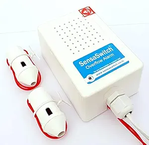 SensaSwitch Overflow Control Alarm with Water Sensor Set, Fixed Volume Musical Alarm, White Plastic, Model-OCA