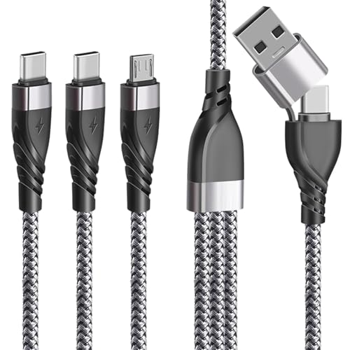 Câble Chargeur Multi Embout, 5 en 1 Universel Câble Multi USB A/C [1.2M] Câble multi chargeur de Chargement avec 2*Type C+Micro USB Connecteur pour Phone...