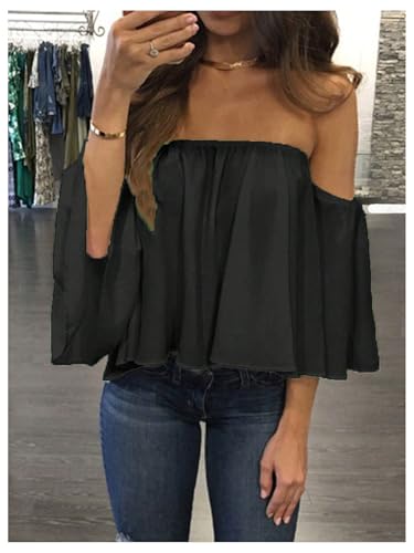 SweatyRocks Women's Sexy Cute Off Shoulder Ruffle Hem Flowy Chiffon Blouses Top4