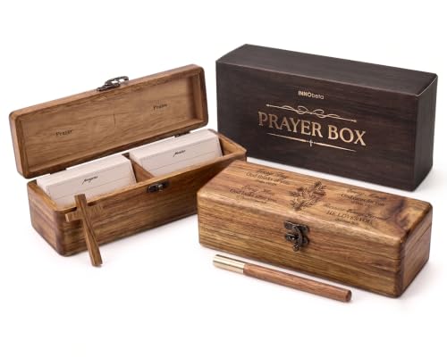 Acacia Wood Prayer Box with Cards and Pen