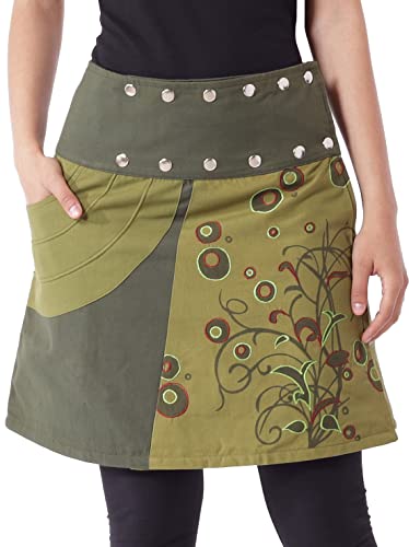 PUREWONDER Damen Wickelrock Baumwolle Rock mit Tasche sk175 Grün...