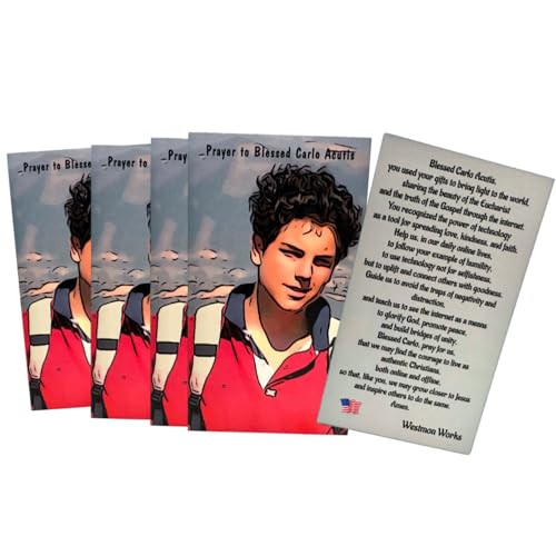 Westmon Works St Carlo Acutis Medal Set Italian Metal Pendants with Holy Cards, 5 of Each2