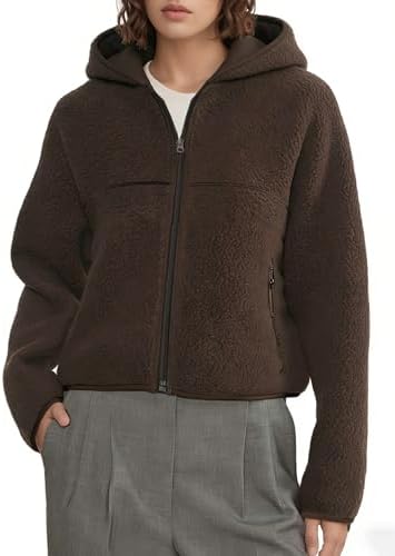 Fleece Jacket Women Full Zip up Fuzzy Sherpa Jackets Long Sleeve Cropped Teddy Hooded Sweatshirts with Pockets