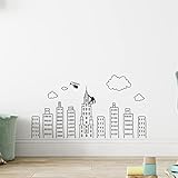 Wallency City Wall Decal - Doodled City Skyline Wall Decal - Superhero City Room Wall Decor - Remova