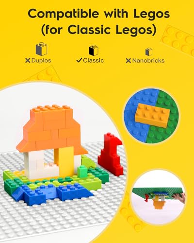 Image of Pokiiulk Classic White Baseplates, 32x32 Studs Square Base Plates for Play or Display Bricks Creations, Compatible with Classic Bricks, 10 inch x 10 inch, Pack of 2, Perfect for City Streets, Grounds