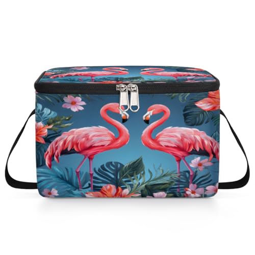 GzLeyigou Flamingo Floral Lunch Bags for Women Men 9 Cans, Hot & Cold Food Delivery Bag Insulated Grocery Bag Insulated Lunch Box Tropical Palm Tree Cooler Bag for Office Work Picnic Beach