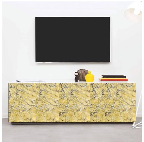 Image of HOME13 Marble Wallpaper Peel and Stick Wallpaper Self-Adhesive Contact Paper Countertop Kitchen Decorative Paper Waterproof Bathroom Removable (12x60 Inch, Yellow Italian Marble Wallpaper)