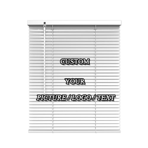 Printed Custom Aluminum Blinds for Indoor Window, Personalized Picture Logo Text 1 inch Horizontal Window Blinds, Anti-UV Adjustment Metal Mini Image Blinds for Office and Home, White(Custom Size)