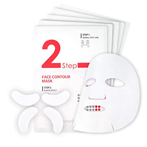 Easydew 2-Step Face Contour Sheet Mask - Tightening & Anti-Aging & Hydrating Korean Face Mask with DW-EGF, Hyaluronic Acid for Anti-Winkle, Reducing Fine Line & Producing Collagen (Qty 5)