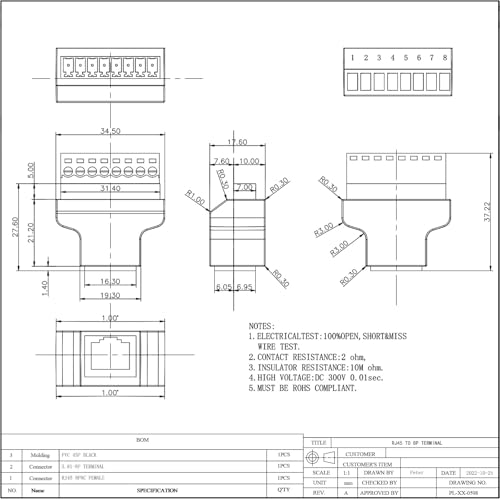 Adaptador terminal de tornillo RJ45 2 unidades miniatura 7