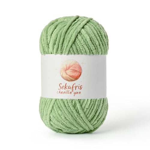 Image of Chenille Yarn for Crocheting, Size 5 Bulky,Avocado Green | 100g /131yds Soft Chunky Velvet Yarn for Crochet and Knitting,Fluffy Baby Yarn for Amigurumi,Blankets and DIY Crafts.