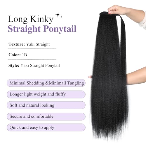 Wiger EAST SEA-107 Kinky Straight Ponytail Extension 30 Inch Long Yaki Straight Ponytail Extension Natural Black Hairpiece thumb #1