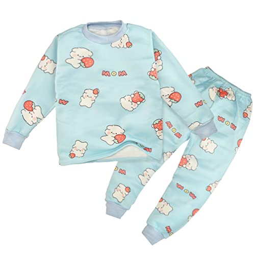 Image of Bold N Elegant Cute Winter Warm Fleece Kid's Cartoon Sweatshirt Tshirt and Pajama Pant Clothing Set Random Mix Print for Boys Girls