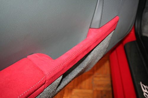 RedlineGoods Door Pull Covers for 2005-2013 Porsche Cayman. Black Suede (Alcantara) / Red Thread