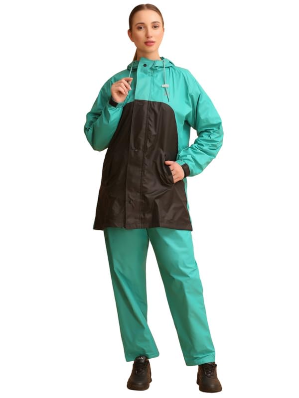 Evershine Women's Reversible Long Waterproof Raincoat Jacket with Hood, Pant And Carrying Pouch For Ladies (NR 212-P)