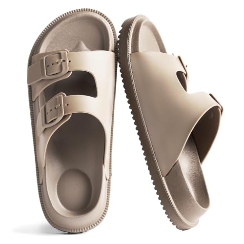 Image of Arch Support Footbed Sandals for Women & Men, Adjustable Double Buckle Comfort Sandals, Cork-Style Cushioned Sole, Casual Walking Slides for Everyday Wear