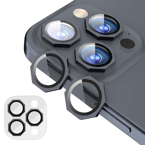 Image of GadgetBite Snaptra Octagon Lens Protector Compatible With iPhone 15 Pro & iPhone 15 Pro Max - 9H Tempered Glass Camera Cover with Metal Ring, Scratch-Resistant,Camera Lens Protection - Dark Blue