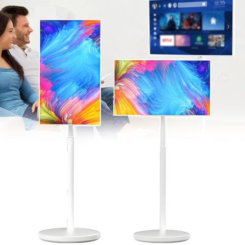 smafoseedding Televisor Inteligente Portátil De 24/27/32 Pulgadas con Pantalla Táctil,Pantalla Móvil sobre Ruedas con Batería De 7800 Mah,Solución De Visualización Comercial Profesional 27in6+64g
