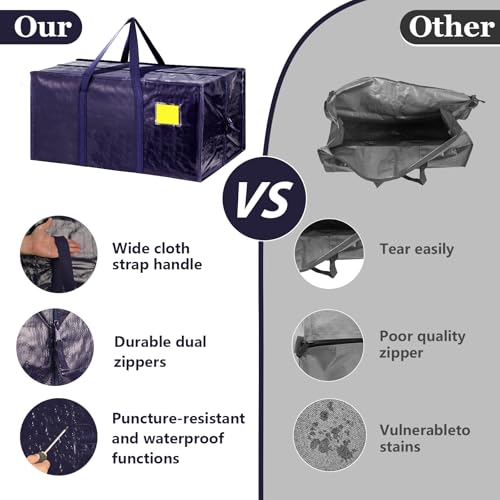 Image of 12 Pack Moving Bags with Full-Open Side Zipper, Extra Large 93L Heavy Duty Waterproof Foldable Storage Totes for College Dorm, Moving & Home OrganizationDarkBlue