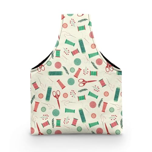 Image of KUIFORTI Yarn Bag Portable Crochet Tote Bag Small Canvas Wrist Bag for Crochet and Knitting On The Go, Cute Sewing Print Project Bag Holds Supplies and Needles or Hooks, Easy to Carry