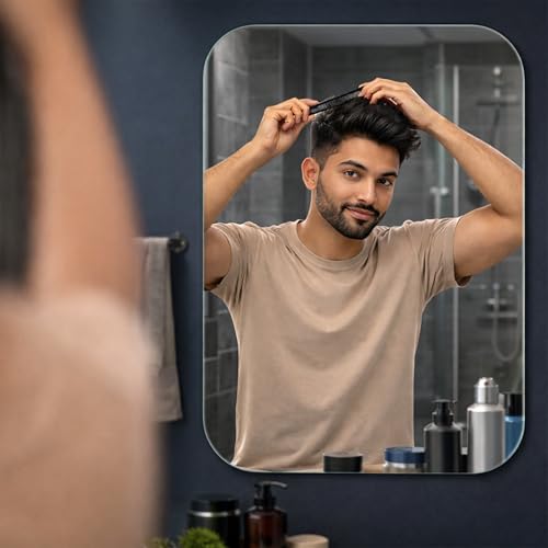 Image of Rousrie Frameless Wall Mirror for Bathroom, Glass, Modern, Clear, Rectangle, 60 x 45 Centimeters, Wall Mount (1, Rectangular)