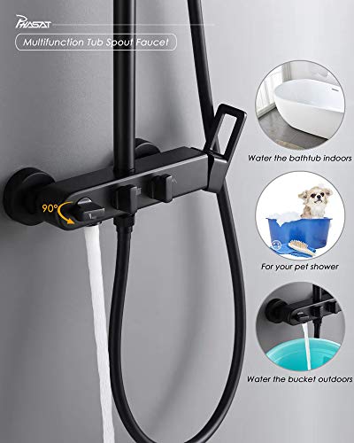 image for PHASAT Matte Black Shower Fixtures Brass 3 Function Bathtub Shower Fau