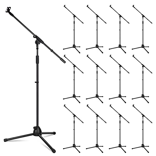 Ecally 12 Pack Adjustable Microphone Stand, Boom Arm Mic Mount, Adjustable Height Microphone Tripod Stand, Heavy Duty Universal Mic Floor Standing For Live Vocal Singing Speech Activities Stage #TOP17