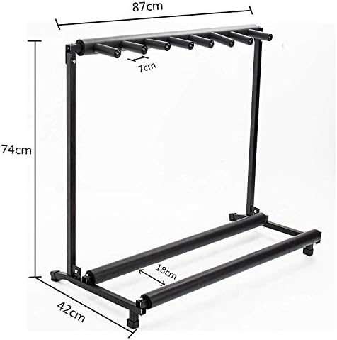 Display4top Multi Guitar Stand 7 Holder Foldable Universal Display Rack - Portable Black Guitar Holder.Padding for Classical Acoustic, Electric, Bass Guitar