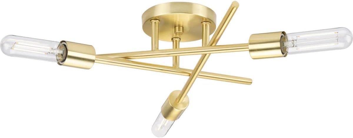 Progress Lighting P350225-012 Astra Collection 3-Light Modern Semi-Flush Mount Light Satin Brass