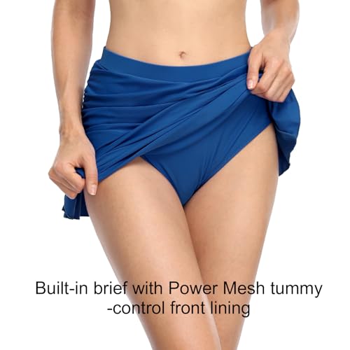 Image of Hilor Women's Skirted Bikini Bottom High Waisted Swim Bottom Shirred Ruffle Swim Skirt