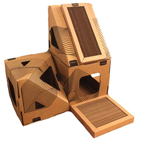 Brinquedo Casa Toca para Gatos Kit 6 mobypet (cubo + triângulo + poli + arr. rampa + arr. base)