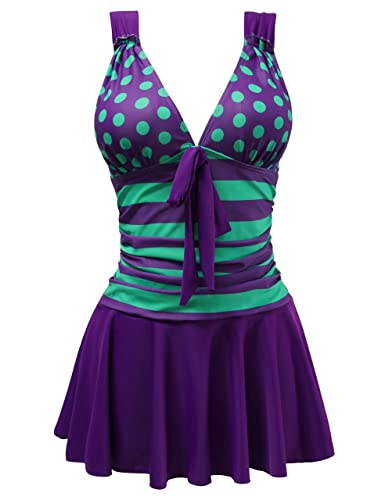 AONTUS Plus Size Contrast Color Swimsuits Tummy Control Boy Shorts for Women with Quick-Dry V-Neck3