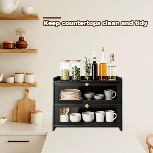 CHUNGG Wooden Bread Bin Double - Versatile Storage Solution with Large Capacity for Kitchen Featuring Transparent Acrylic Window in Sleek Black - Image 7