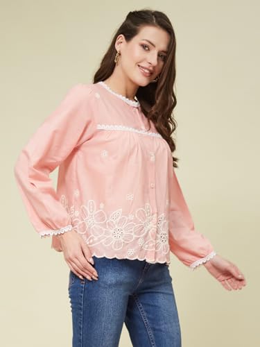 Image of J TURRITOPSIS Women's Pure Cotton Schiffli Embroidered Shirt