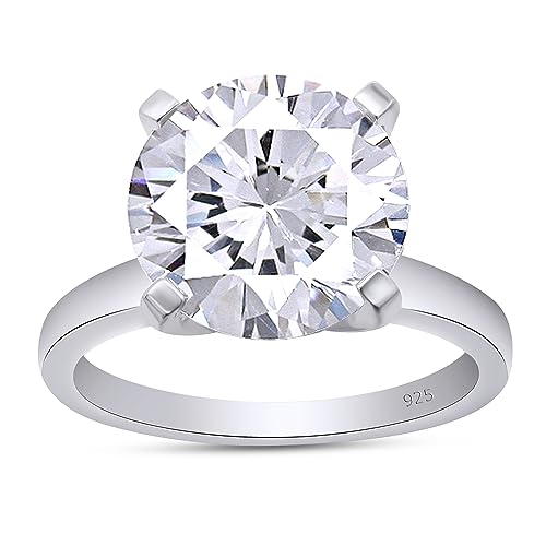 SAVEARTH DIAMONDS Solitaire Moissanite Engagement Ring, 1.0-3.5 CT, Wedding Band Promise Ring, 925 Sterling Silver with 18K Rose Gold/Yellow Gold/White Gold, Simulated Round Diamond for Women