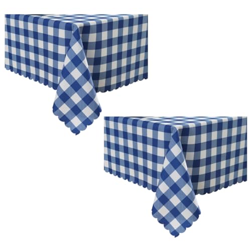 MANGATA CASA 2Pcs Navy Gingham Tablecloth for Rectangle Tables-Checkered Table Cloth Waterproof Kitchen & Table Linens-Polyester Buffalo Plaid Wrinkle Free Table Cover(Navy 60x102in)