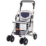 XYLUCKY Leichte Aluminium-Legierung Faltbare bewegliche Trolley 4 Wheel Warenkorb/Ältere Walker mit Doppelbremse