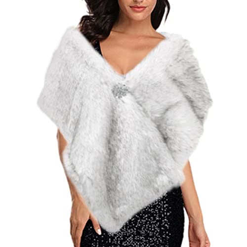 Women's Wedding Faux Fur Shawl 1920s Fur Wraps and Shawls Winter Fur Stole  Cape Bridal Fur Wrap with Brooch - Product Details
