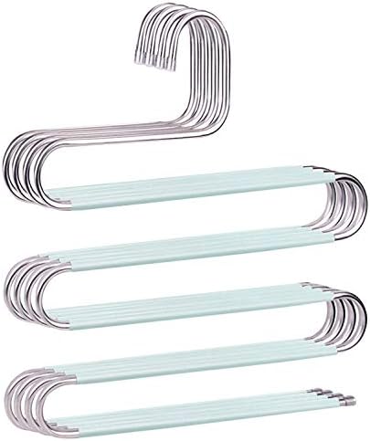 devesanter Pants Hangers Space Save Non-Slip 4 Pack S-Shape Trousers Hangers Stainless Steel Clothes Hangers Closet Storage Organizer for Pants Jeans Scarf Hanging Green