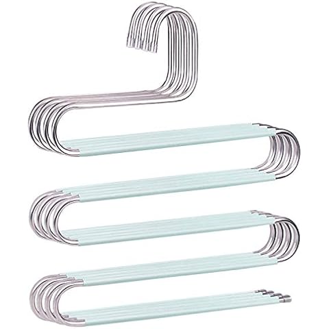 devesanter Pants Hangers Space Save Non-Slip 4 Pack S-Shape Trousers Hangers Stainless Steel Clothes Hangers Closet Storage Organizer for Pants Jeans Scarf Hanging Green… Cover
