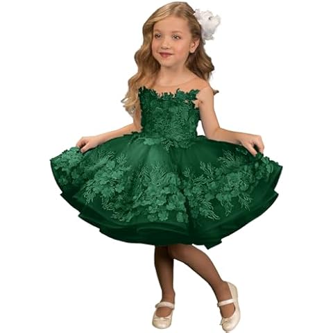 TIKBABA Lace Pageant Dresses for Girls - Ruffle 1st Communion Dress Tulle Flower Girl Dress Emerald Green 12 Cover
