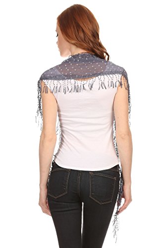 Ll Lace Crochet Scarf Flower Womens Triangle Dangling Fringe Victorian Glamour, Navy Blue Slim Triangle, 74"L X 14"W (2.5 Inch Tassel) #TOP3