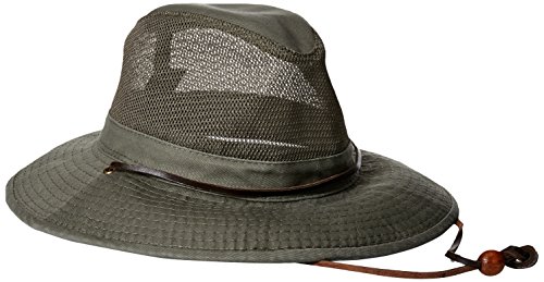 Dorfman Pacific Co. Men's Garment Washed Twill Safari with Uv Mesh, Olive, Large