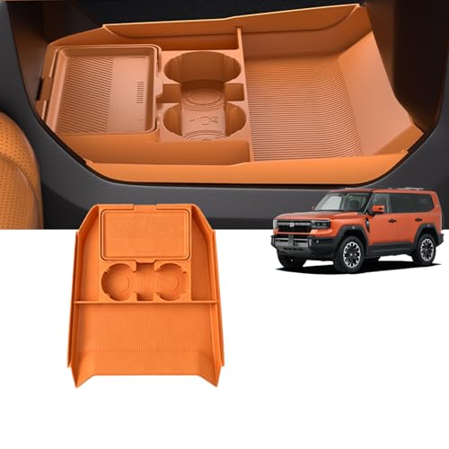 Soltisven Center Console Storage Tray Organizer compatible with Jetour G700 2025 2026 TPE Material Orange Waterproof Armrest Box Organizer (Orange 1)