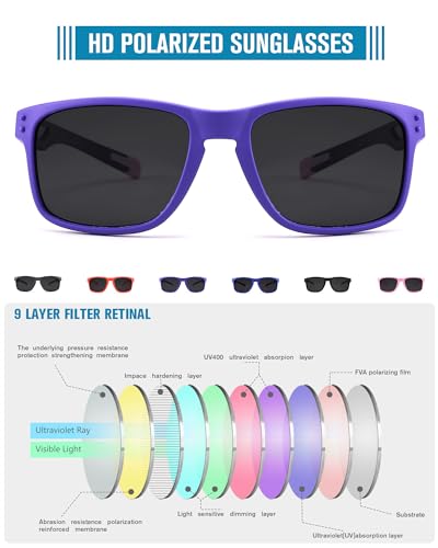 Pro Acme Kids Polarized Sunglasses，Unbreakable Flexible Rectangular Frame Sports Boys Girls Sun Glass with Strap Age 4-122